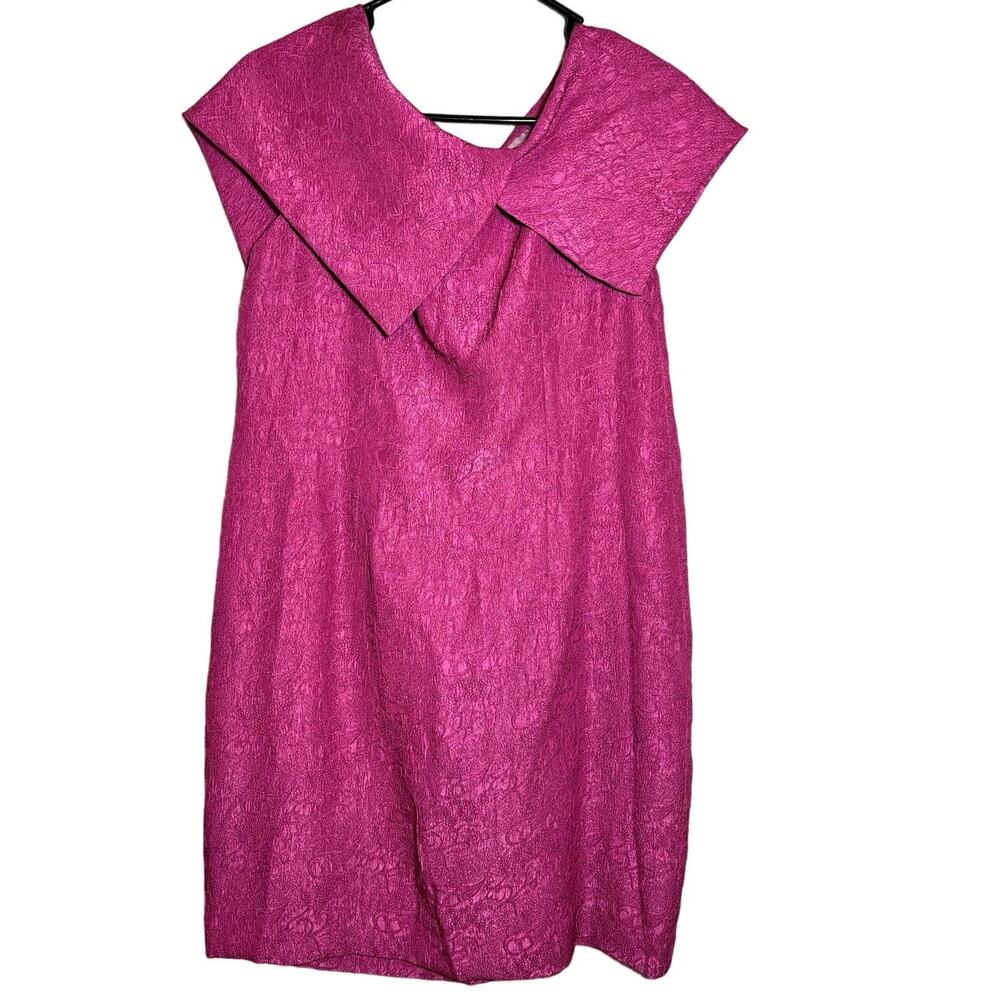 Efren Ocampo Sz 16 Magenta Pink Brocade Vintage 60s‎ Inspired Design Shift Dress